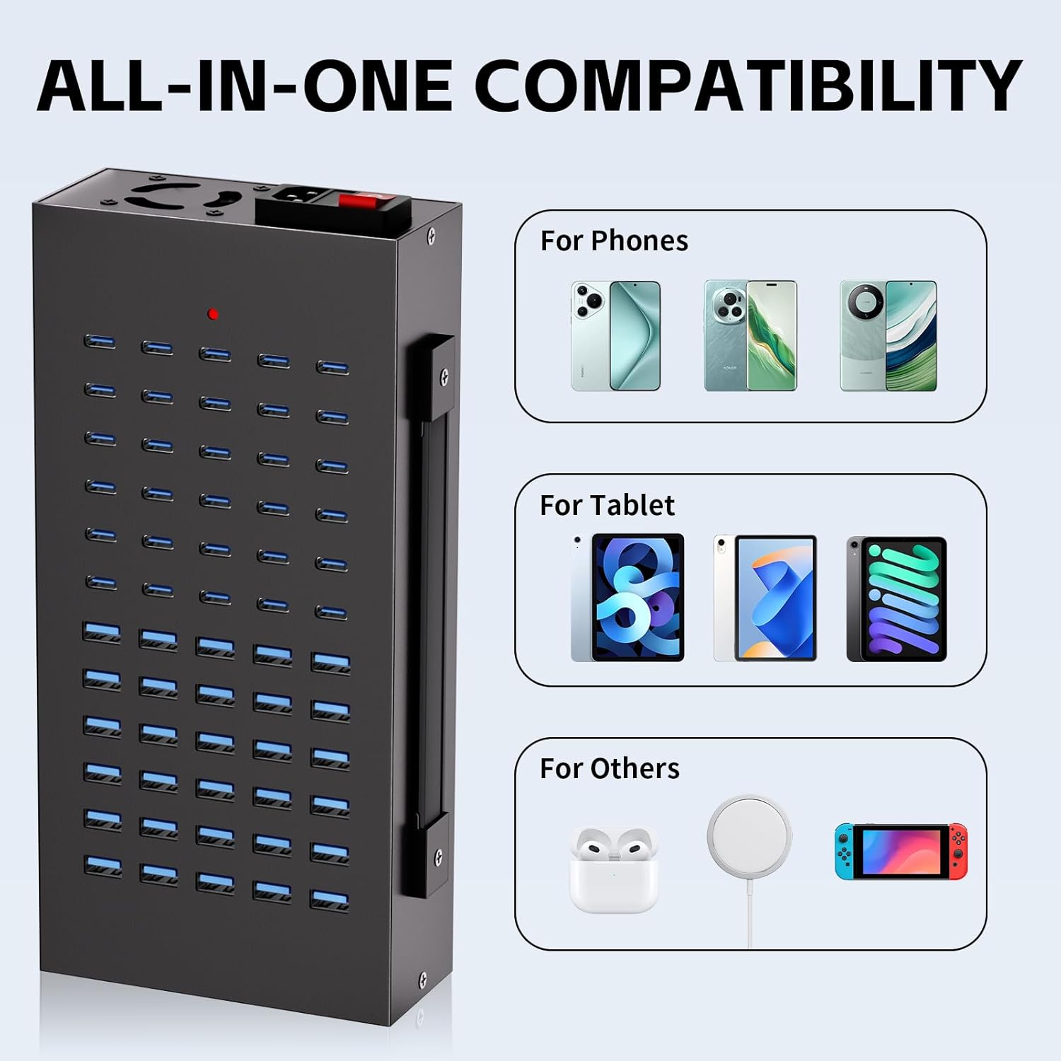 400W USB Charging Station, 60 Port USB C Charging Station for Multiple Device, Multi USB Desktop Charger Station with Smart IC Protection, Suitable for Home, Office, Hotels, Schools