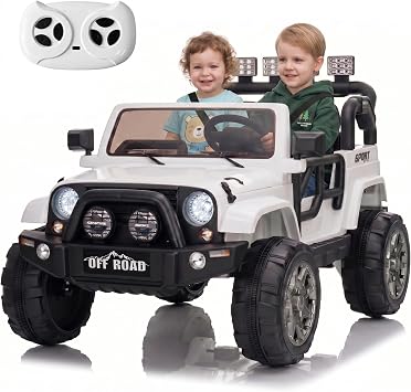 24V 2 Seater Electric Ride on Car, Off-Road Truck Vehicles, Ages 3-8, White