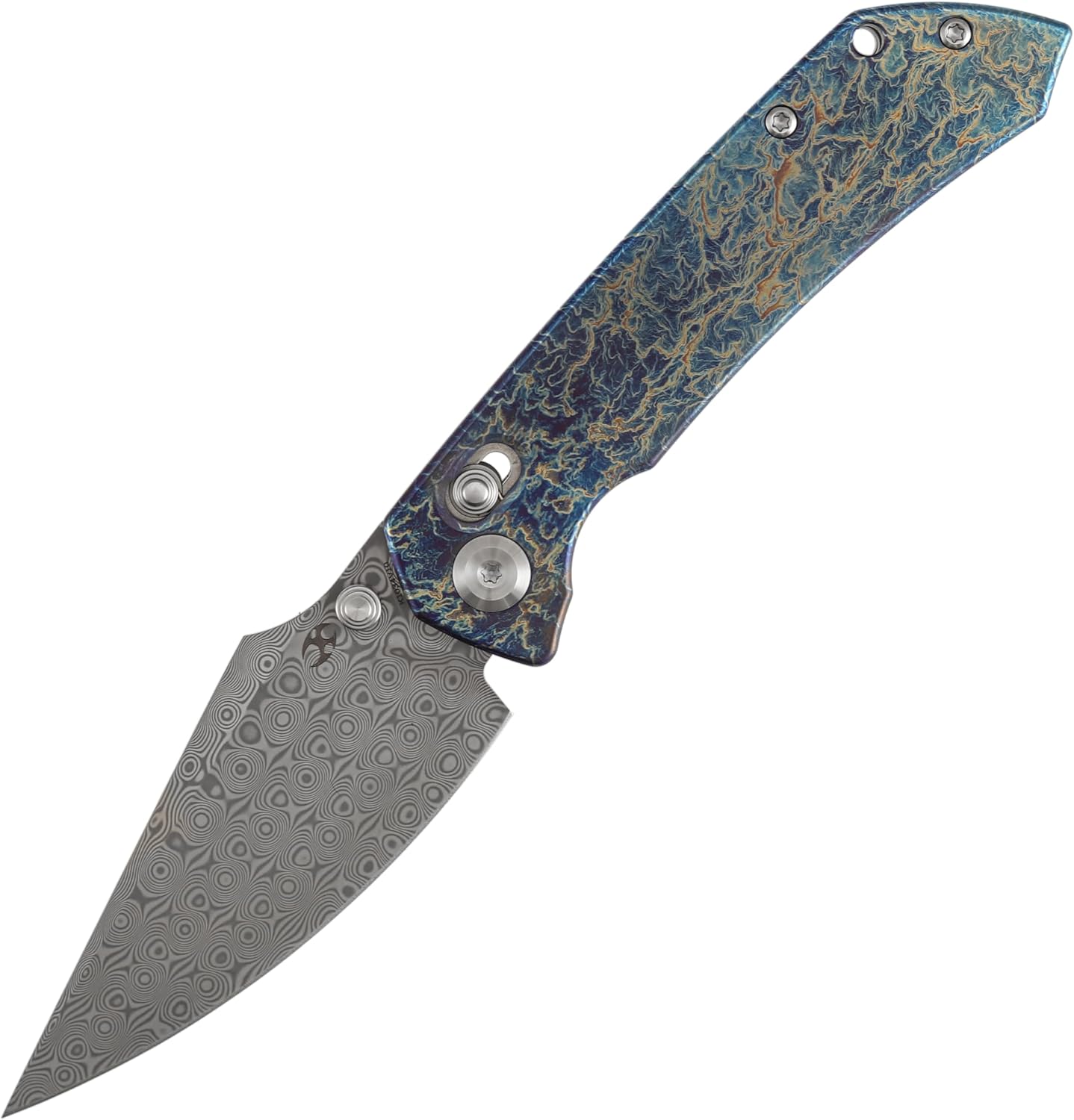 KANSEPT Fenrir Pocket Knife, 3.48'' Damascus Harpoon Blade, Lightning Strike Titanium Handle with Crossbar Lock, Thumb Stud Deep Clip for Edc, Camping Survival Hiking Folding Knives K1034V10