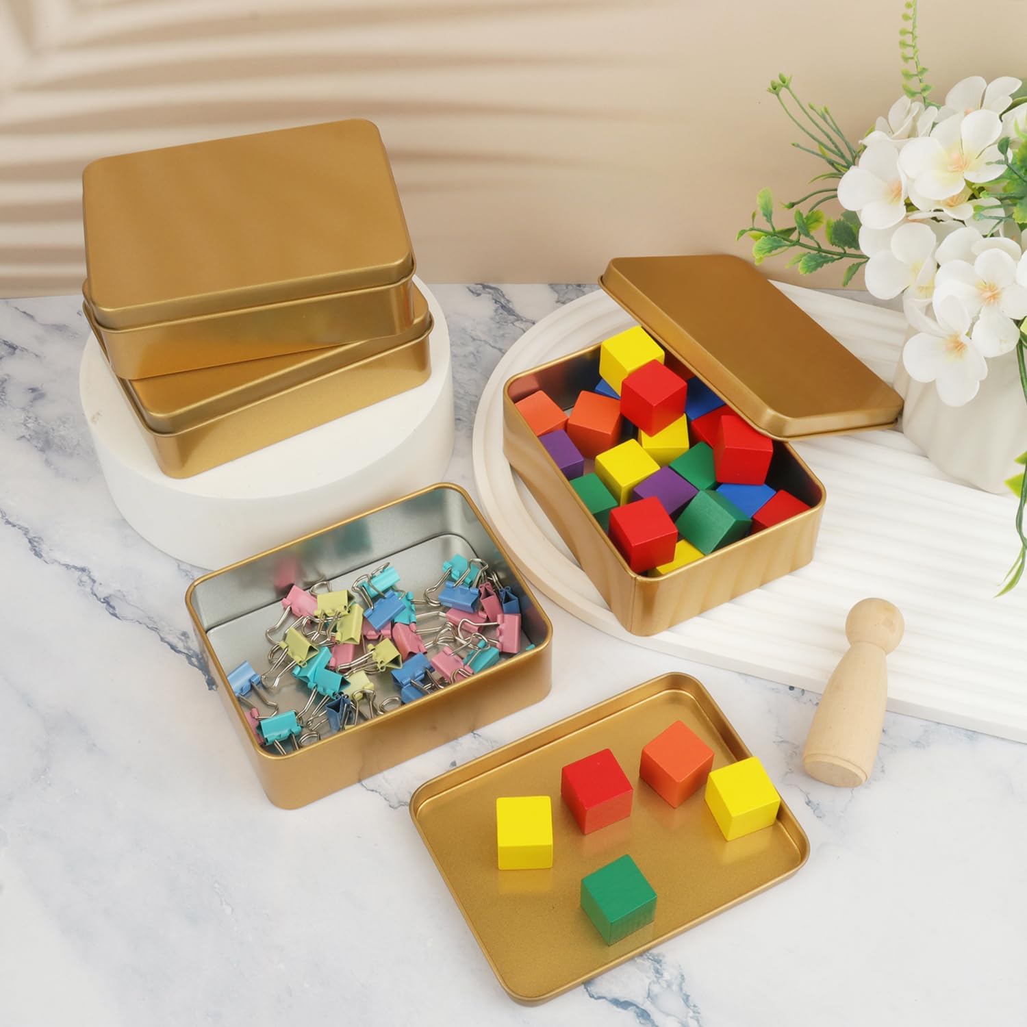 40 Pack Golden Rectangular Tin Boxes with Lids, 4.9" L x 3.6" W x 1.6" H Durable Small Gold Metal Storage Boxes for Crafts, Gifts, Snacks, Kitchen, Wedding, DIY & Travel Use image 5
