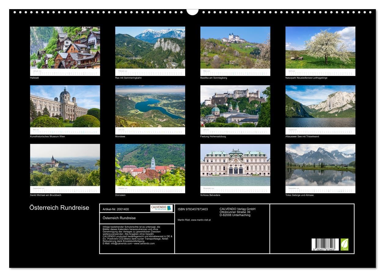 Österreich Rundreise (Wandkalender 2026 DIN A2 quer), CALVENDO Monatskalender: Eine fotografische Rundreise zu den schönsten Orten Österreichs (CALVENDO Orte)