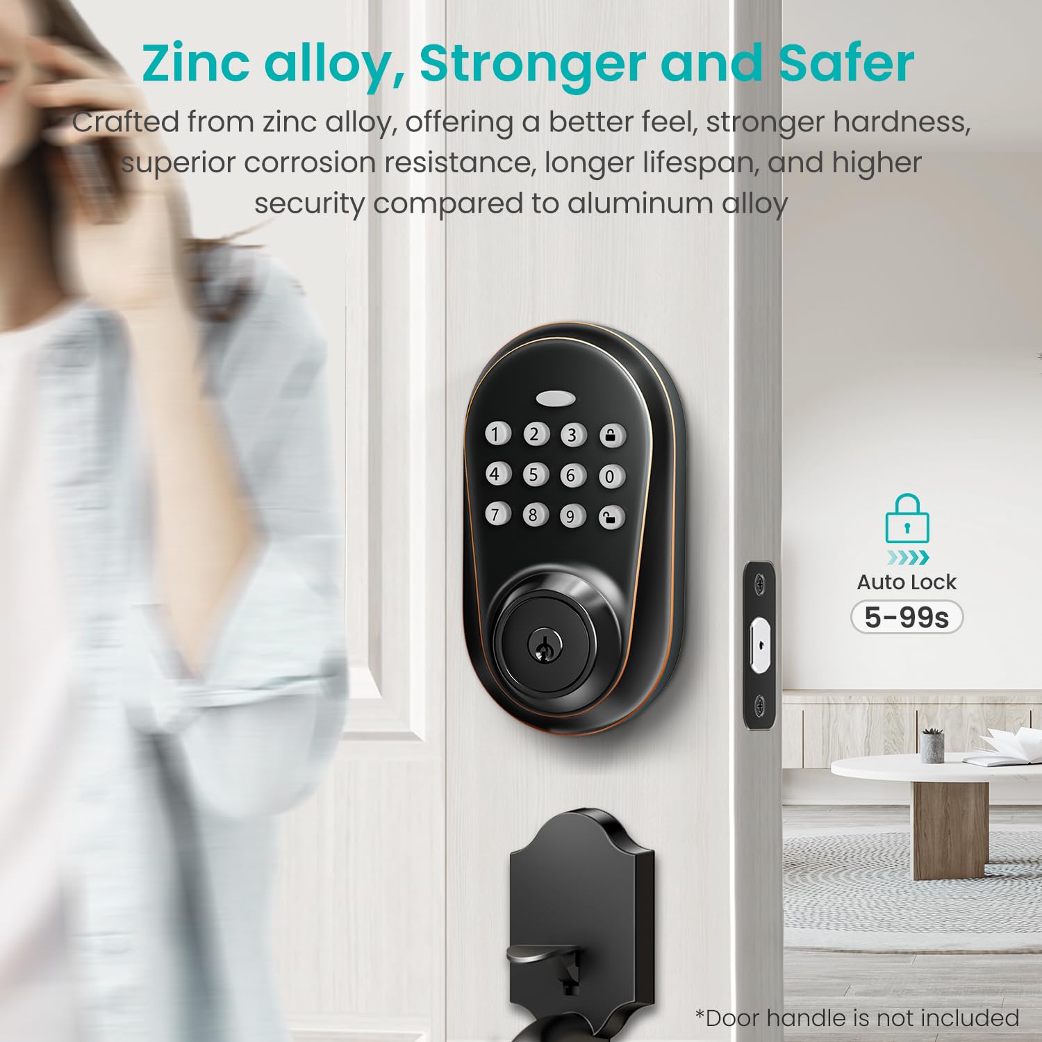 Serrure de porte d'entrée sans clé, serrure intelligente à clavier pour porte d'entrée, serrure électronique à code avec verrouillage automatique, mot de passe anti-voyant, installation facile pour la