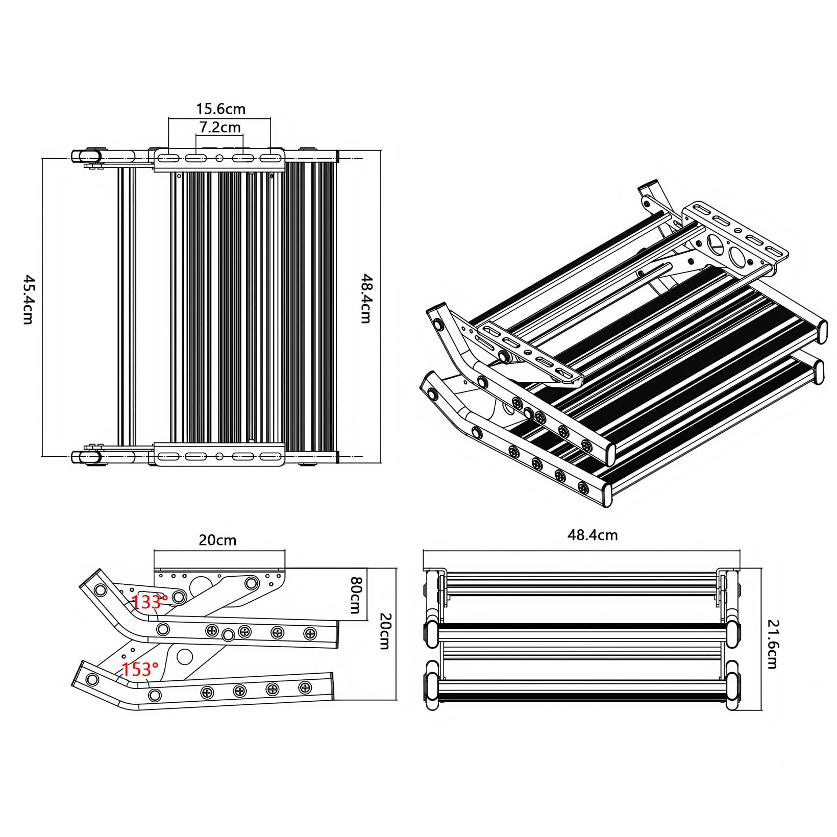 Marchepied Manuel Pliable pour Caravane avec Tapis antidérapant, Double Couche, pour Camping-Car, Caravane, remorque, Charge maximale : 200 kg