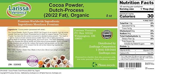 Cocoa Powder, Dutch-Process (20/22 Fat), Organic (8 oz, ZIN: 526562)