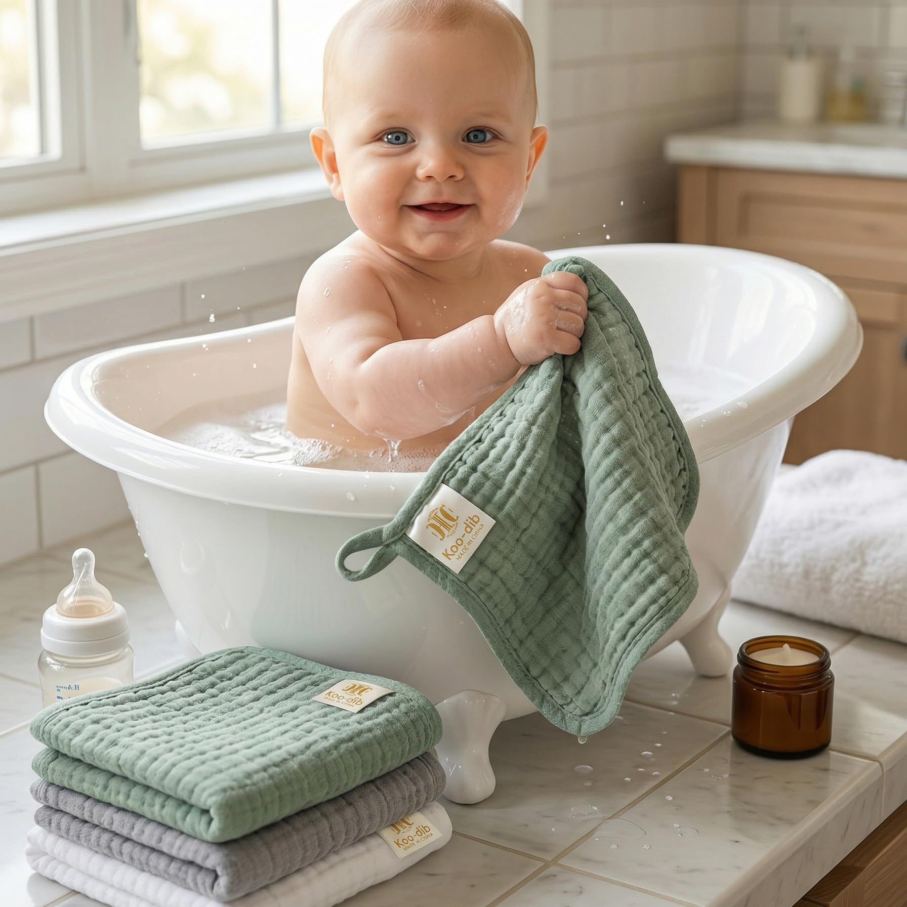 Debarbouillette Bebe Lavable, 10 Serviette Visage, Lange, Carre de Coton Bebe, Gants de Toilette Extra Douces Coton Reutilisable Lavable pour Nouveau Né Peau Indispensable Bebe