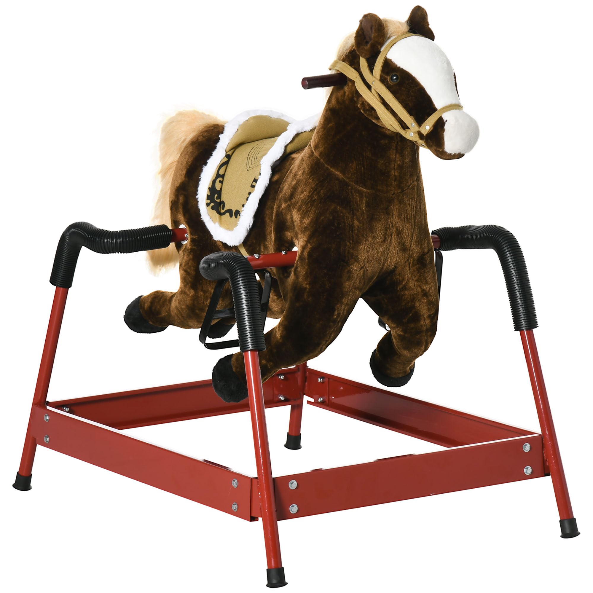 Qaba Kids Spring Rocking Horse Ride on Horse for Girls and Boys Dark Brown