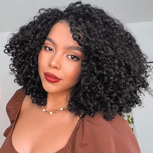 Miniatura 8 de Hanne Fashion Extensiones de cabello rizado afro rizado tipo Jerry para mujeres negras, 6 paquetes de cabello corto sintético rizado rizado (6