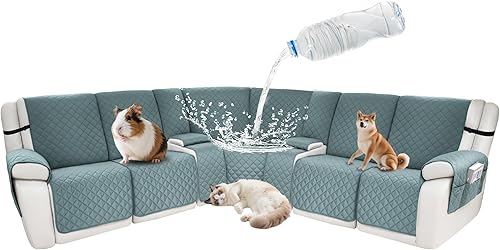 Miniatura 16 de Fundas impermeables para sofá reclinable seccional en forma de L, funda para sofá seccional reclinable de 7 piezas, antideslizante, lavable, juego
