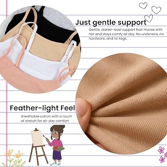 Popular Cotton Girls Training Bra - Crop Cami Training Bras for Girls with Adjustable Straps. Cotton Bra Pack.