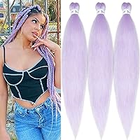 Vista 23 de Cabello trenzado preestirado degradado, negro, morado, azul, preestirado, 26 pulgadas, paquete de 3 extensiones de cabello de ganchillo