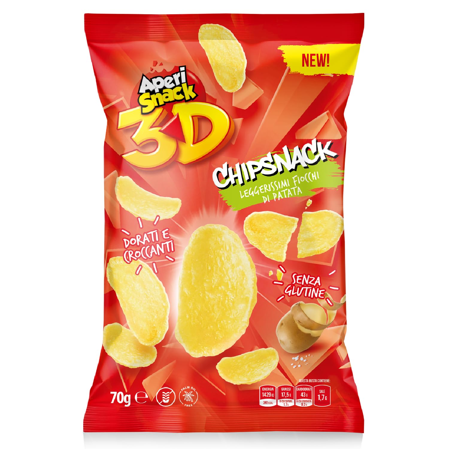 Aperisnack® - AP03.026.12 - Chipsnack fiocchi di Patata Linea 3D Retail Box 16pz busta 70g Formato Maxi