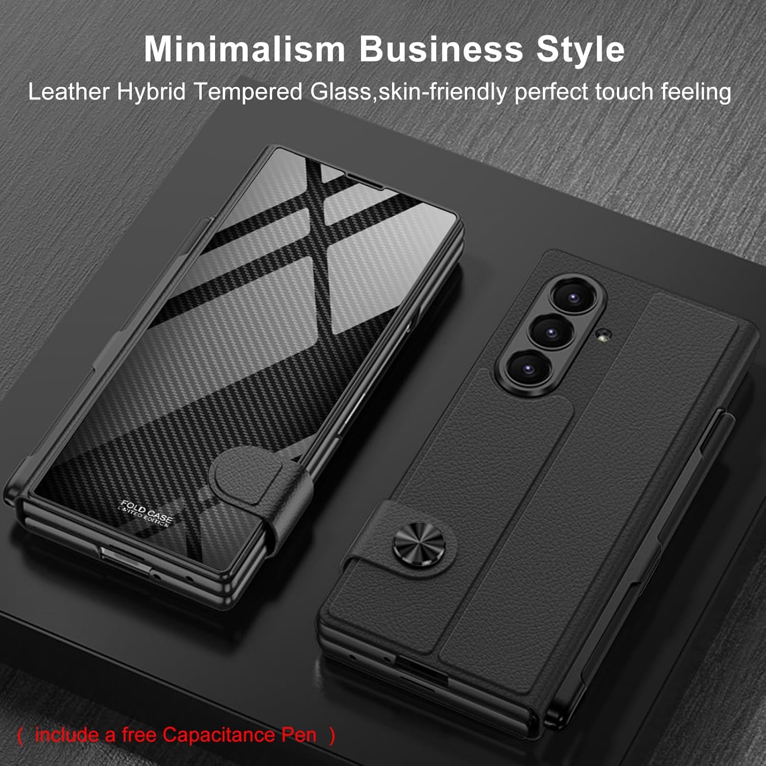 PUROOM for Samsung Galaxy Z Fold 7 Case with Pen & Pen Slot Colorful Plating Glass Hybrid Leather Full Screen Protector All-Inclusive Cover for Samsung Galaxy Z Fold 7 (Carbon Fiber)