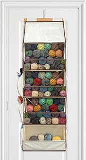 Genérico Organizador Para Puerta - Organizador Para Costura - Con 4 Compartimentos Transparentes Y 3 Bolsillos Laterales En Tela No Tejida | Para Ovillos De Juguete De Peluche Y