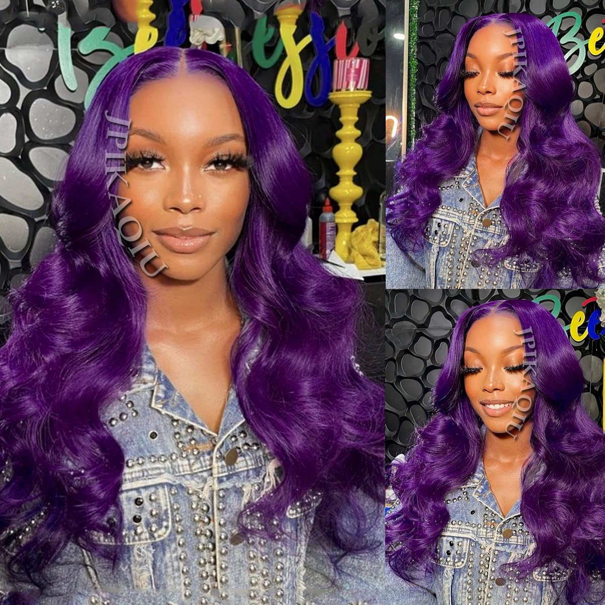 Purple Synthetic Lace Front Wig 24 Inch Long Body Wave Violet Lace Front Synthetic Wig Pre Plucked Hairline Glueless Heat Resistant Fiber Hair Wig for Fashion Women