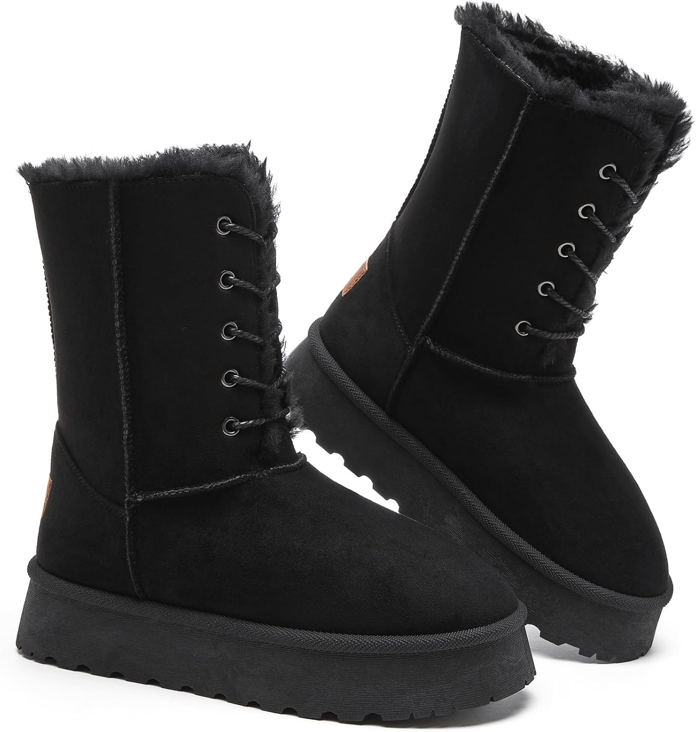 Uoidru Women's Snow Boots Mid-calf Boot Lace-up Winter Boots for Women Fur Lined Boot Womens Suede Platform Snow Boots