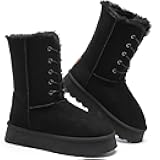 Uoidru Women's Snow Boots Mid-calf Boot Lace-up Winter Boots for Women Fur Lined Boot Womens Suede Platform Snow Boots