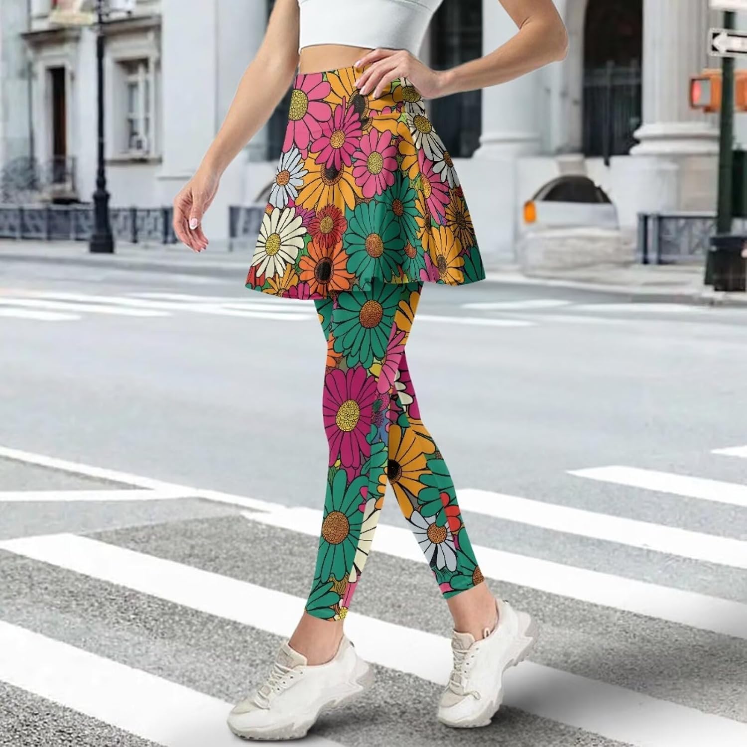 Women’s Skirted Leggings with Pockets High Waisted Yoga Pants with Skirt Breathable Activewear Plus Size