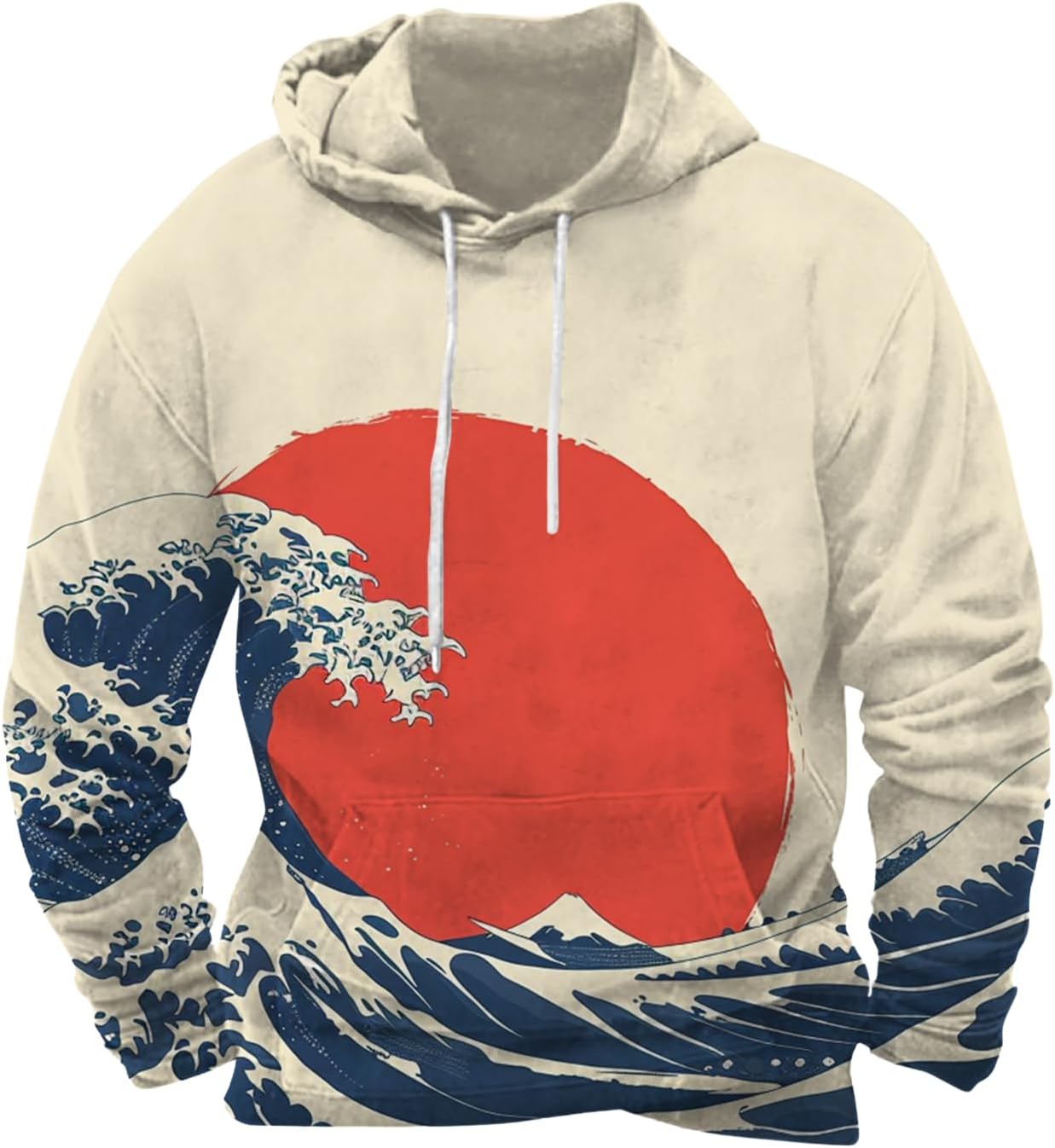 Mens Animal Print Graphic Hoodies Casual Long Sleeve Japanese Art Style Hooded Sweatshirt Lightweight Pullover Tops