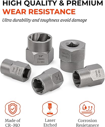 Miniatura 3 de Juego de extractor de pernos, juego de 14 piezas de extractor de tuercas y pernos de impacto, juego de enchufes extractores de tuercas con adaptador