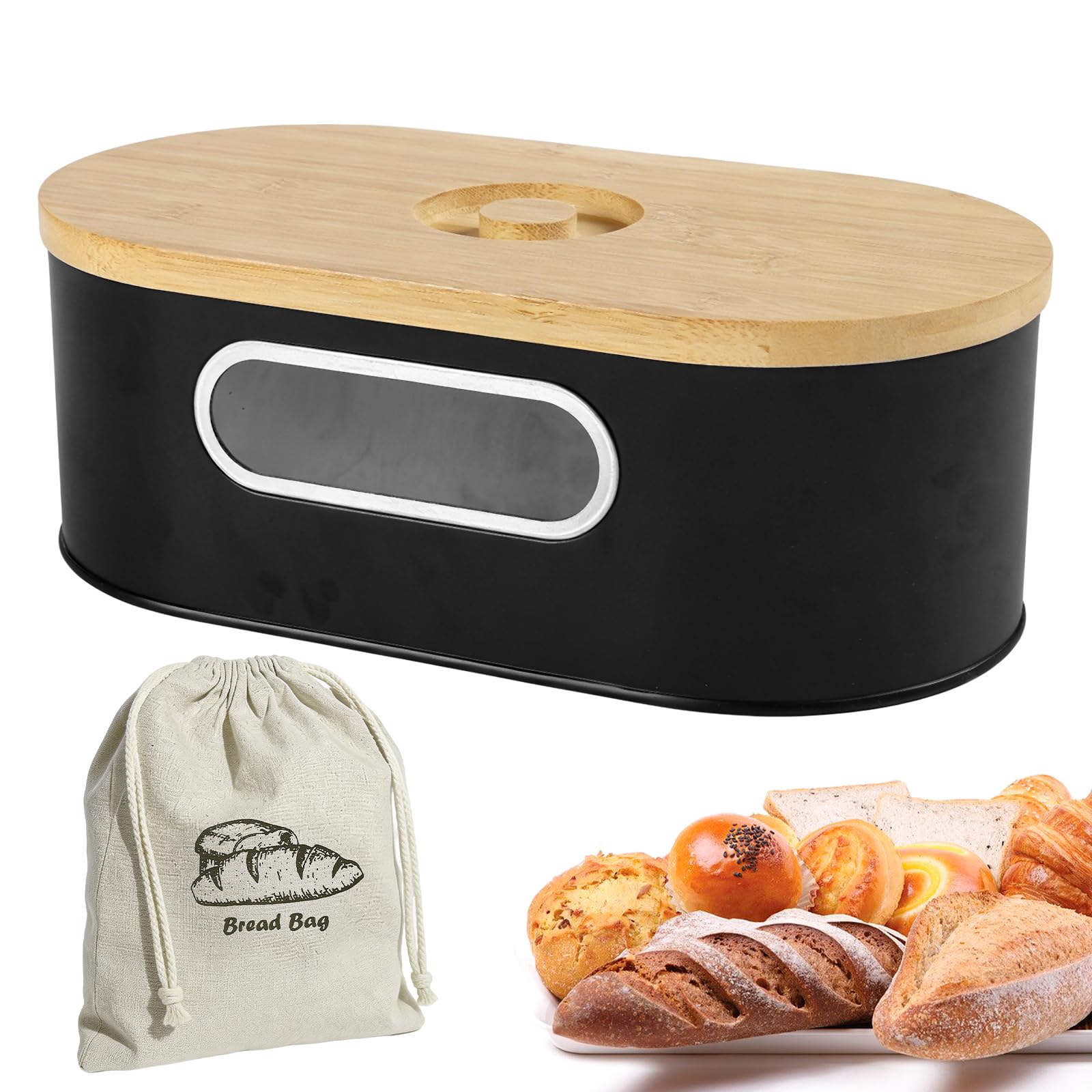 Panera con tapa de bambú y bolsa de lino