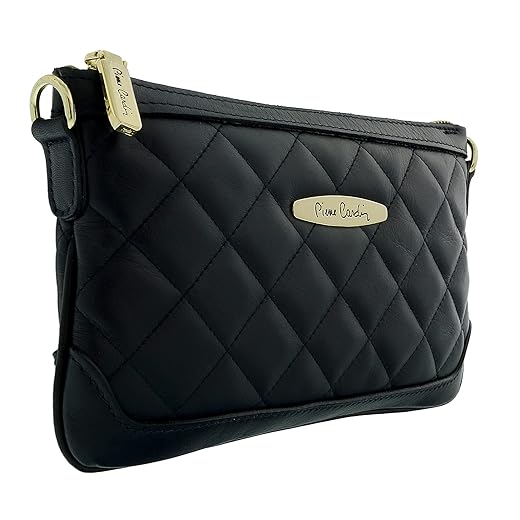 Pierre Cardin Navy Blue Leather Quilted Crossbody Bag for womens