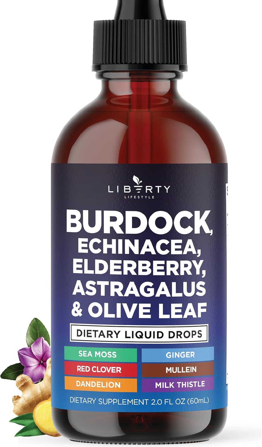 Lymphatic Drainage Supplement – Burdock Lymphatic Support Drops – Burdock Root, Mullein, Echinacea, Elderberry, Dandelion, Astragalus, Milk Thistle, Red Clover – 2 oz