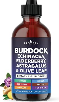 Liberty Lifestyle Lymphatic Drainage Supplement - Burdock Lymphatic Support Drops - Burdock Root, Mullein, Echinacea, Elderberry, Dandelion, Astragalus, Milk Thistle, Red Clover - 2 oz