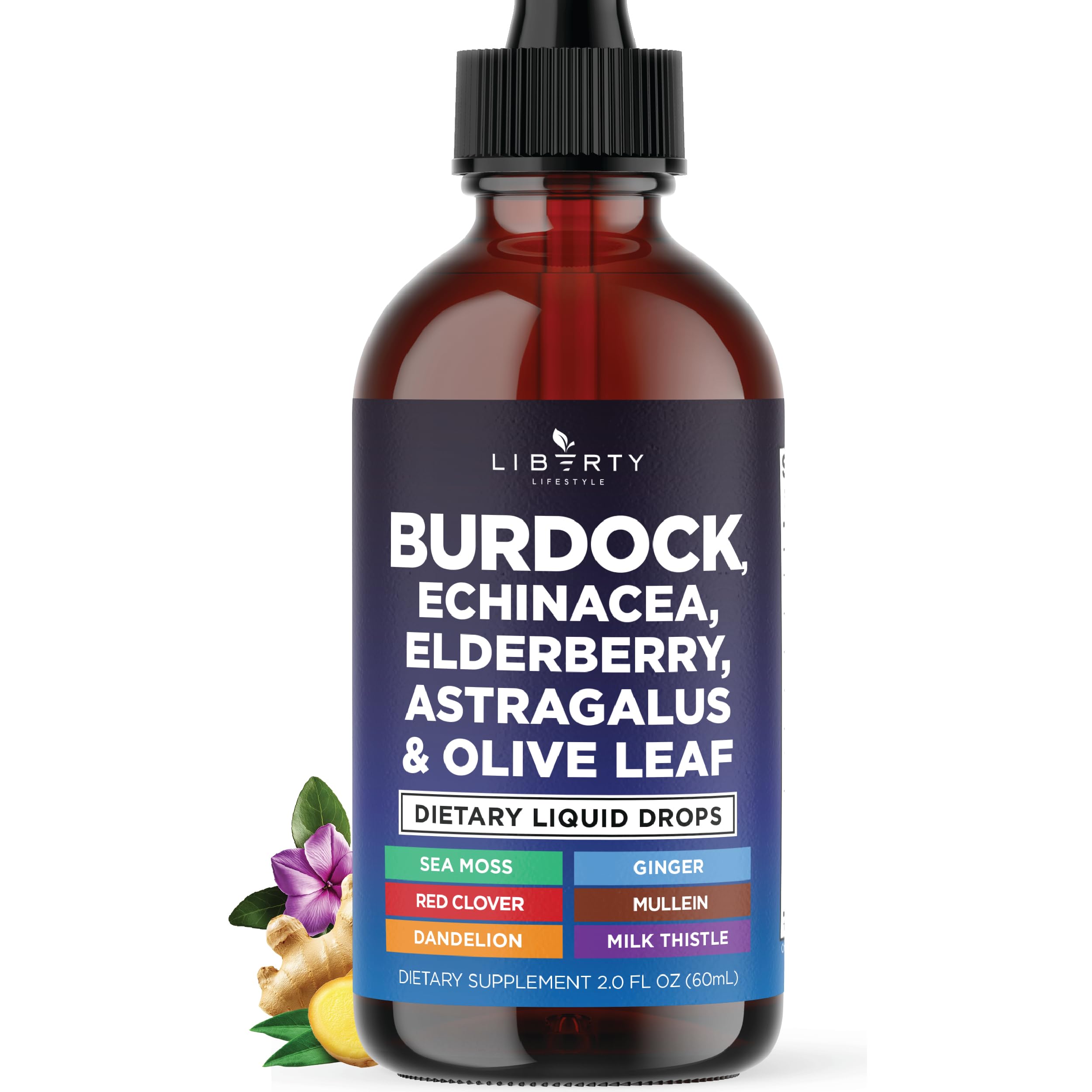Liberty Lifestyle Suplemento Fitoterápico Líquido com Bardana, Verbasco, Equinácea, Sabugueiro, Dente-de-leão, Astrágalo, Cardo-mariano e Trevo-vermelho, 60 mL