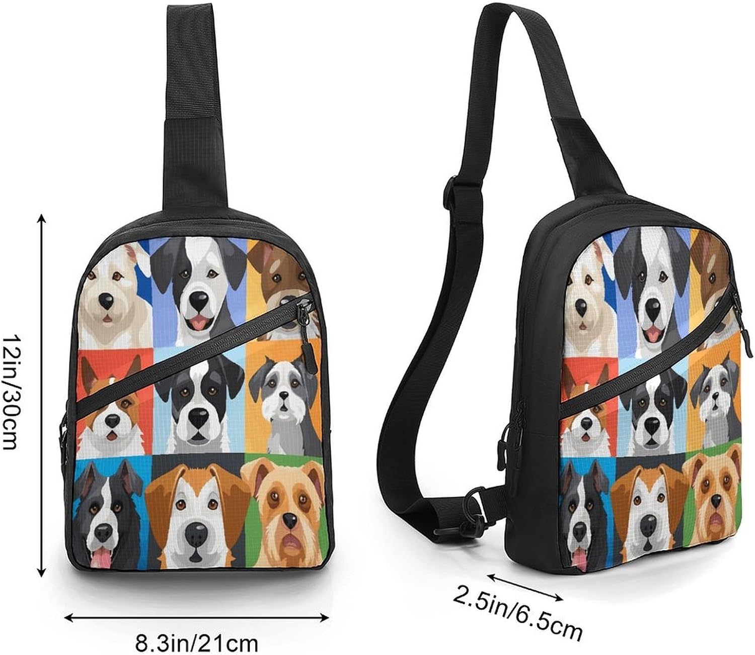 Dog Breeds Sling Bag Crossbody Chest Bag Fanny Pack | Foldable Oxford Cloth Crossbody Bag with Internal Storage Bag Adjustable Sling Backpack Compact Lightweight for Travel Hiking