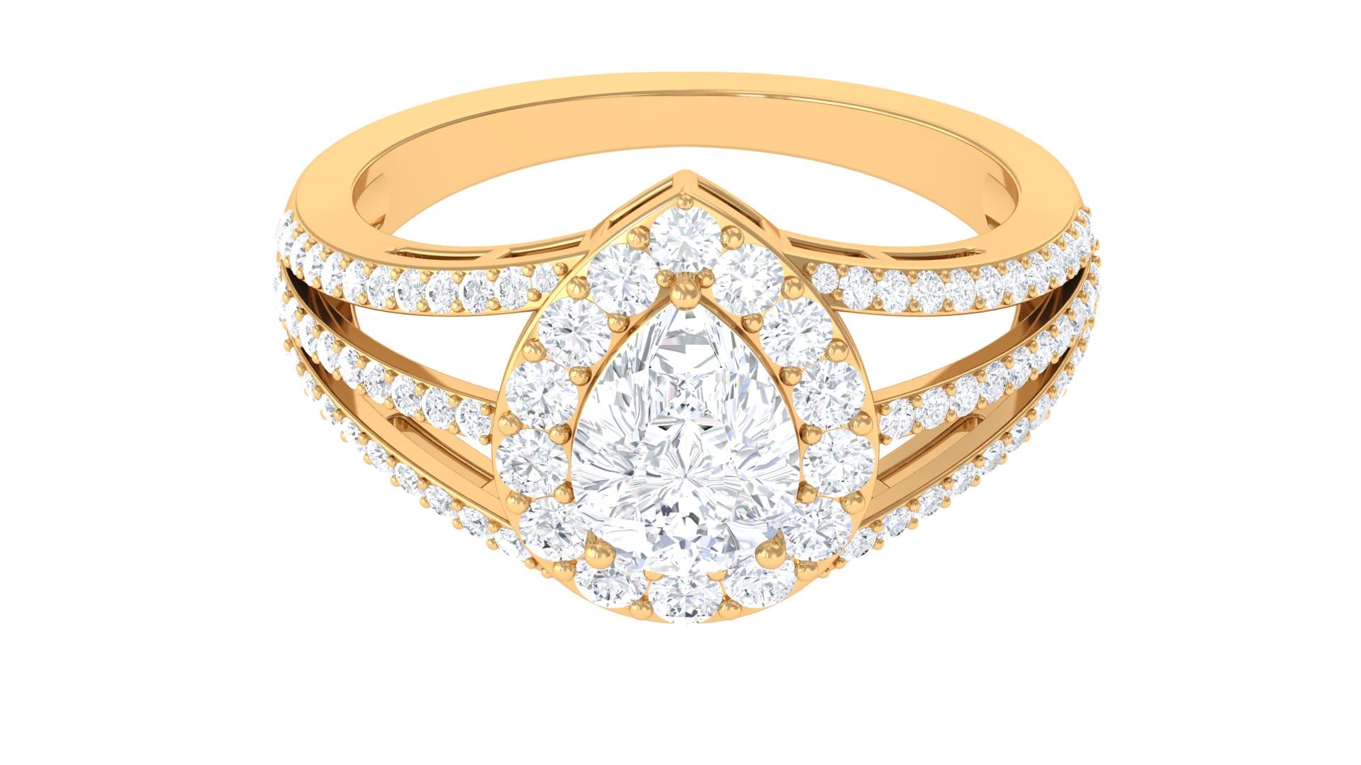 Rosec JewelsCertified Zircon Engagement Ring, Zircon Split Shank Ring for Women, 2.50 CT Zircon Gold Ring, Pear Shape Zircon Statement Engagement Ring