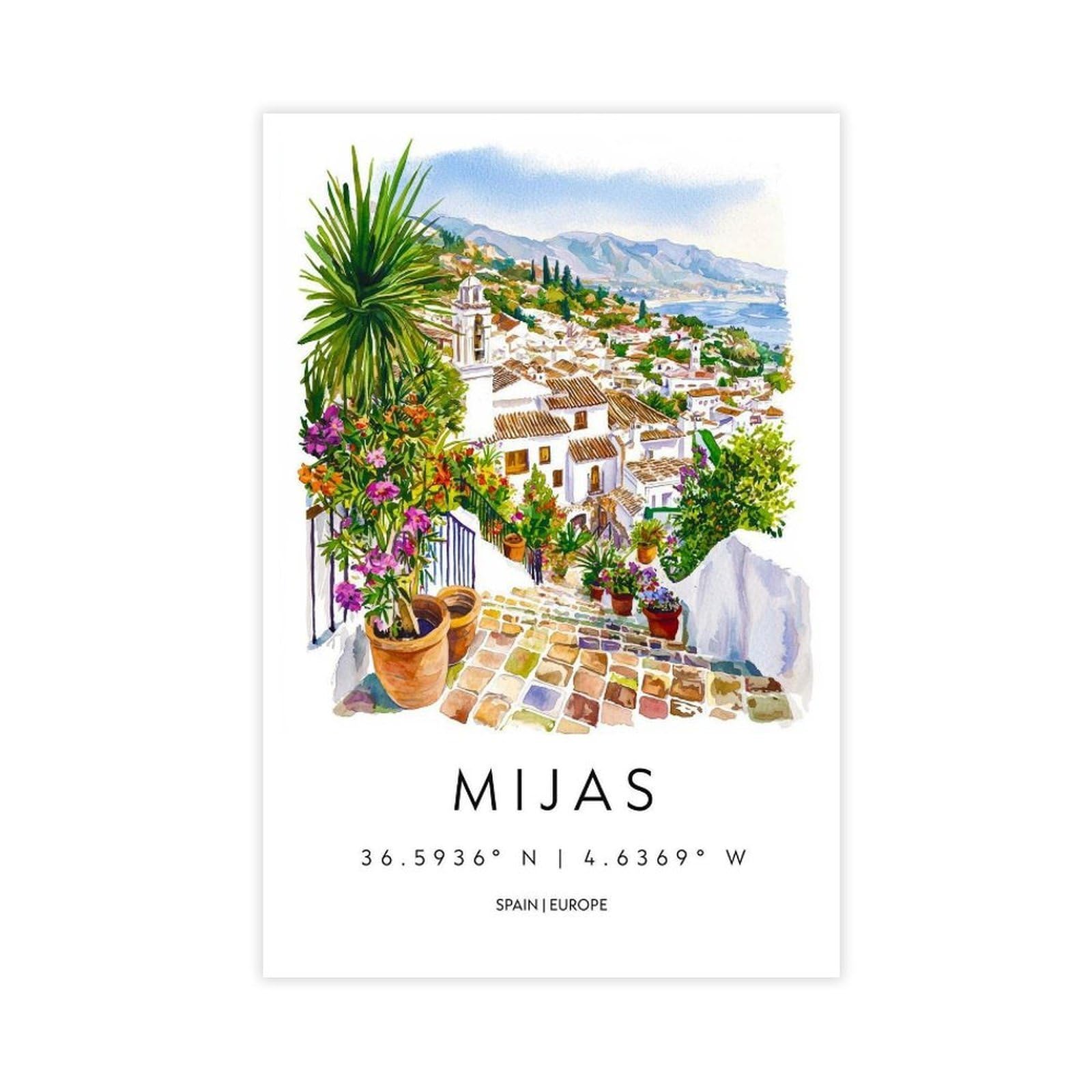 QOGDAF Mijas Watercolor Spain Travel Canvas Poster Bedroom Decor Landscape Office Room Decor Gift 12x18inch(30x45cm)