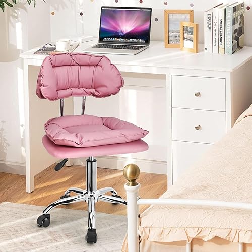 Miniatura 2 de JOSTZHXIN Taburete rodante con respaldo, silla enrollable para oficina en casa, cojín de asiento grueso, silla giratoria de altura ajustable para
