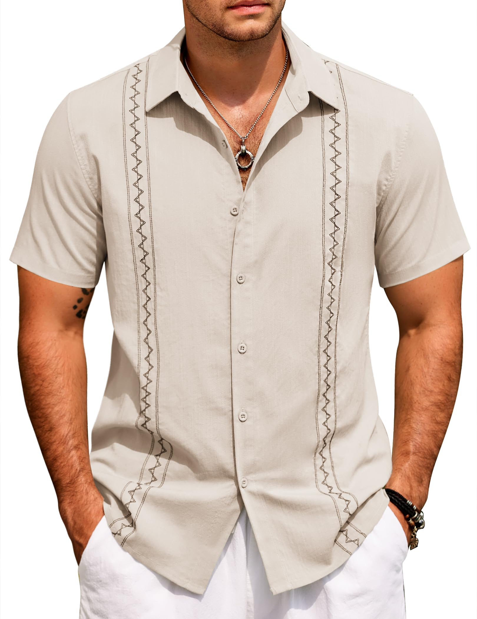 Cuban Guayabera Shirts for Men Short Sleeve Casual Button Down Shirts Summer Vacation Shirts