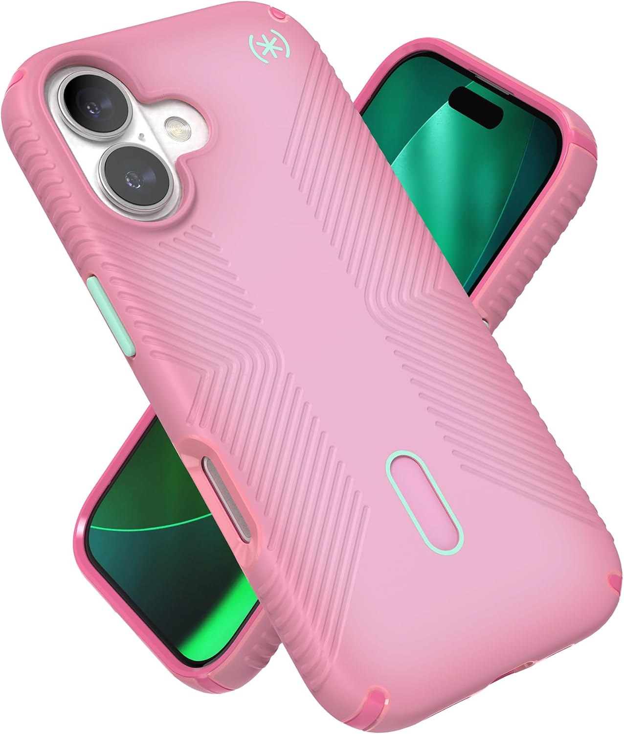 Speck Presidio LUX Grip for iPhone 17 Case, ClickLock Interlock, Slim Protective Case, IBIS Pink/Dark IBIS/KANOM Green