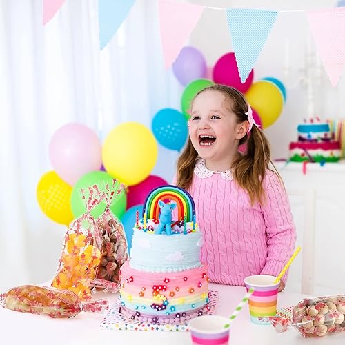 Miniatura 5 de 100 bolsas de ballet de celofán de plástico para niñas bailarinas, bolsas de dulces transparentes con 100 lazos plateados para decoración de fiesta