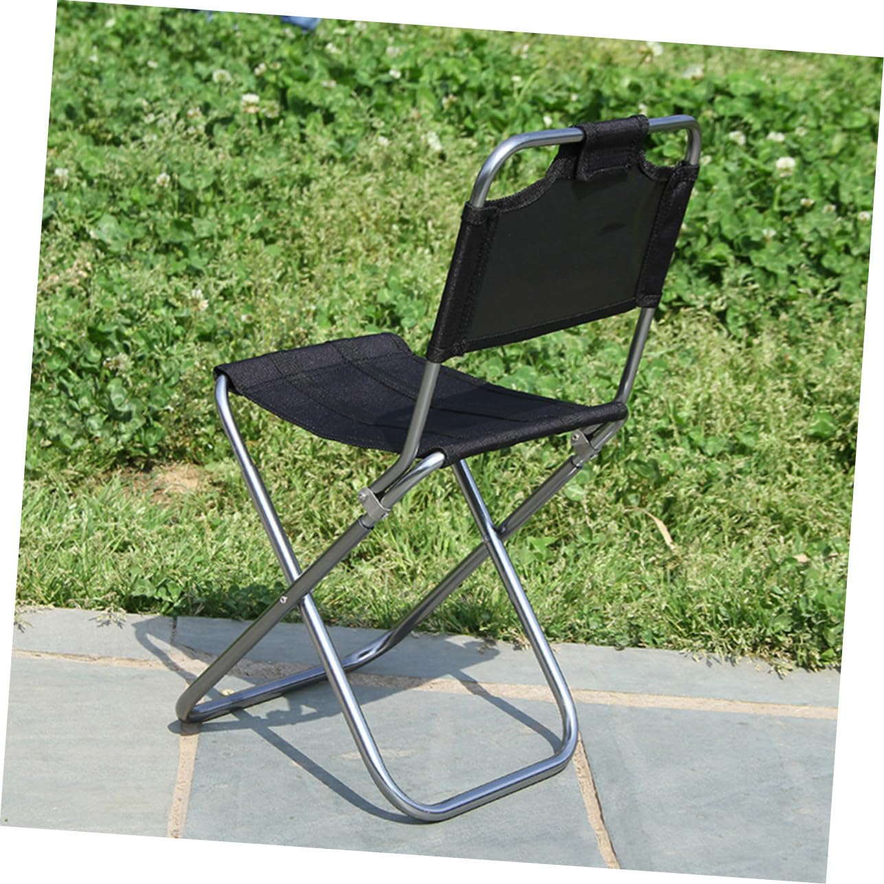 Gatuida Sgabello Pieghevole in Alluminio Leggero con Schienale per Campeggio Pesca e Escursionismo Sedia Portatile Outdoor Resistente e Compatta Nero e Argento Media