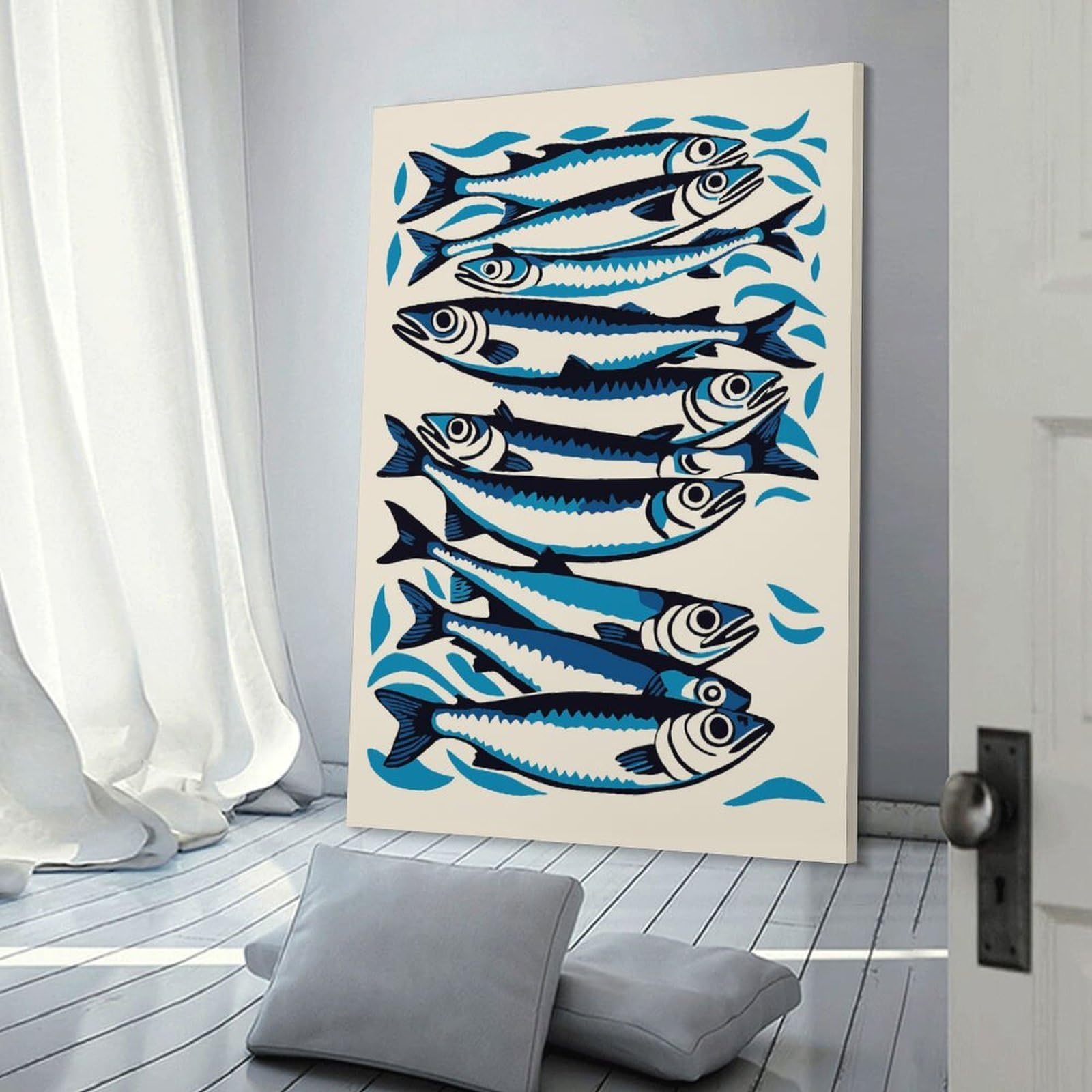 Junmoney Decorative Canvas Print Sardines Fish, 24x36inch(60x90cm), for Entrance Walls, Hall Decor Or Foyers, A Stylish Accent for Home Entrances