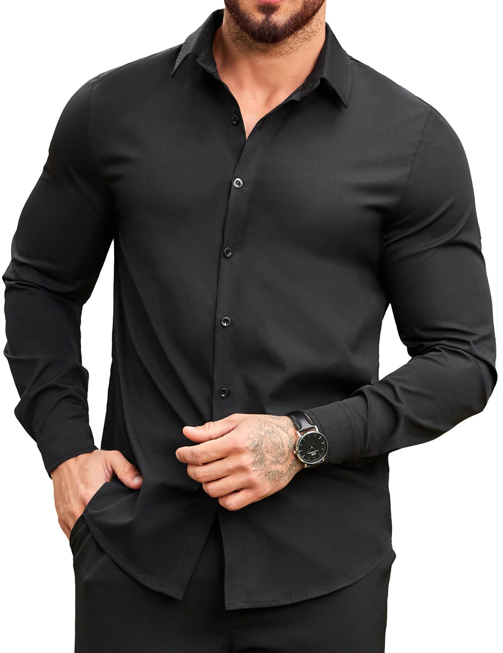 Men's Shirt Long Sleeve Button Down Non-Iron Casual Shirts Business Casual Regular Fit Plain Shirts