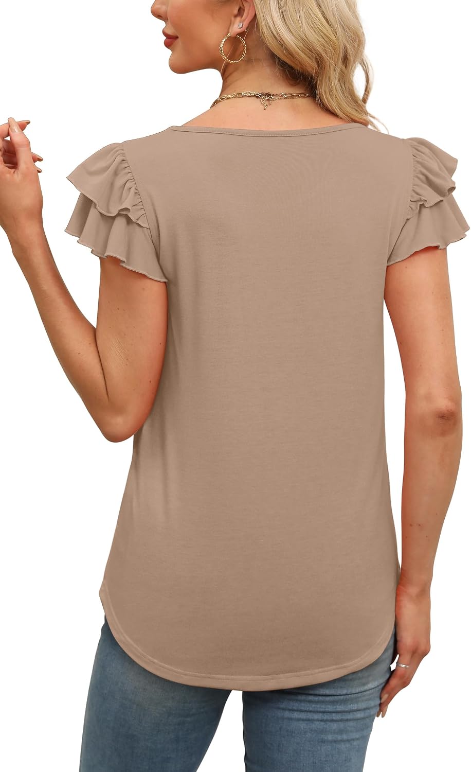WEESO Womens T Shirts Ruffle Short Sleeve Summer Tops Cute Crew Neck Casual Blouses image 4