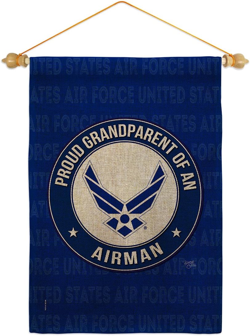 Proud Grandparent Airman Burlap Burlap Garden Flag Set Wood Dowel Armed Forces Air Force USAF United State American Military Veteran Retire Official Small Gift Yard House Banner Double-Sided 13 X 18.5