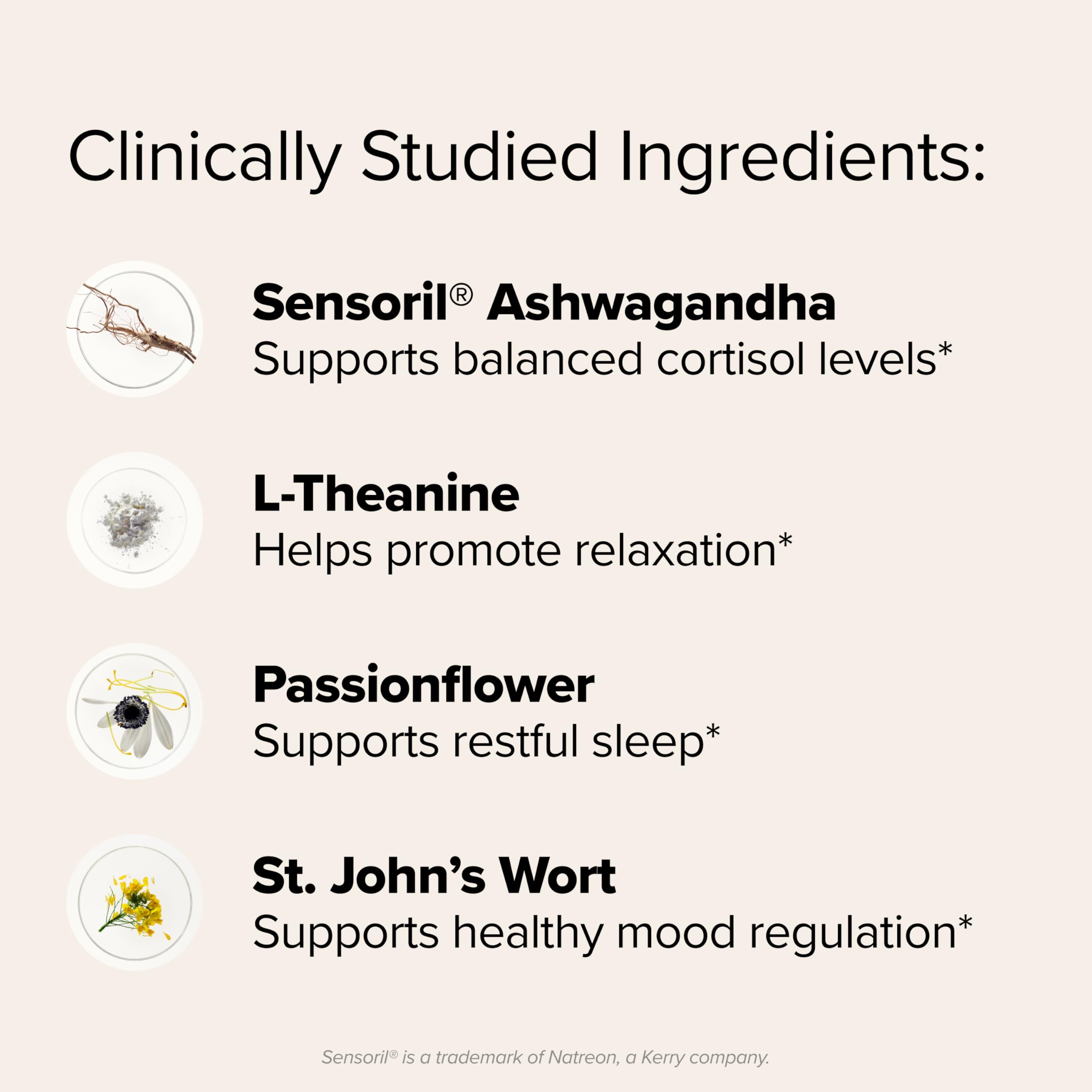 FLO Daily Calm & Relaxation – Daily Support for Healthy Cortisol Levels & Stress Management – With Clinically-Studied Doses of Sensoril® Ashwagandha, L-Theanine & St. John’s Wort – 30 Servings — Amazon image 3