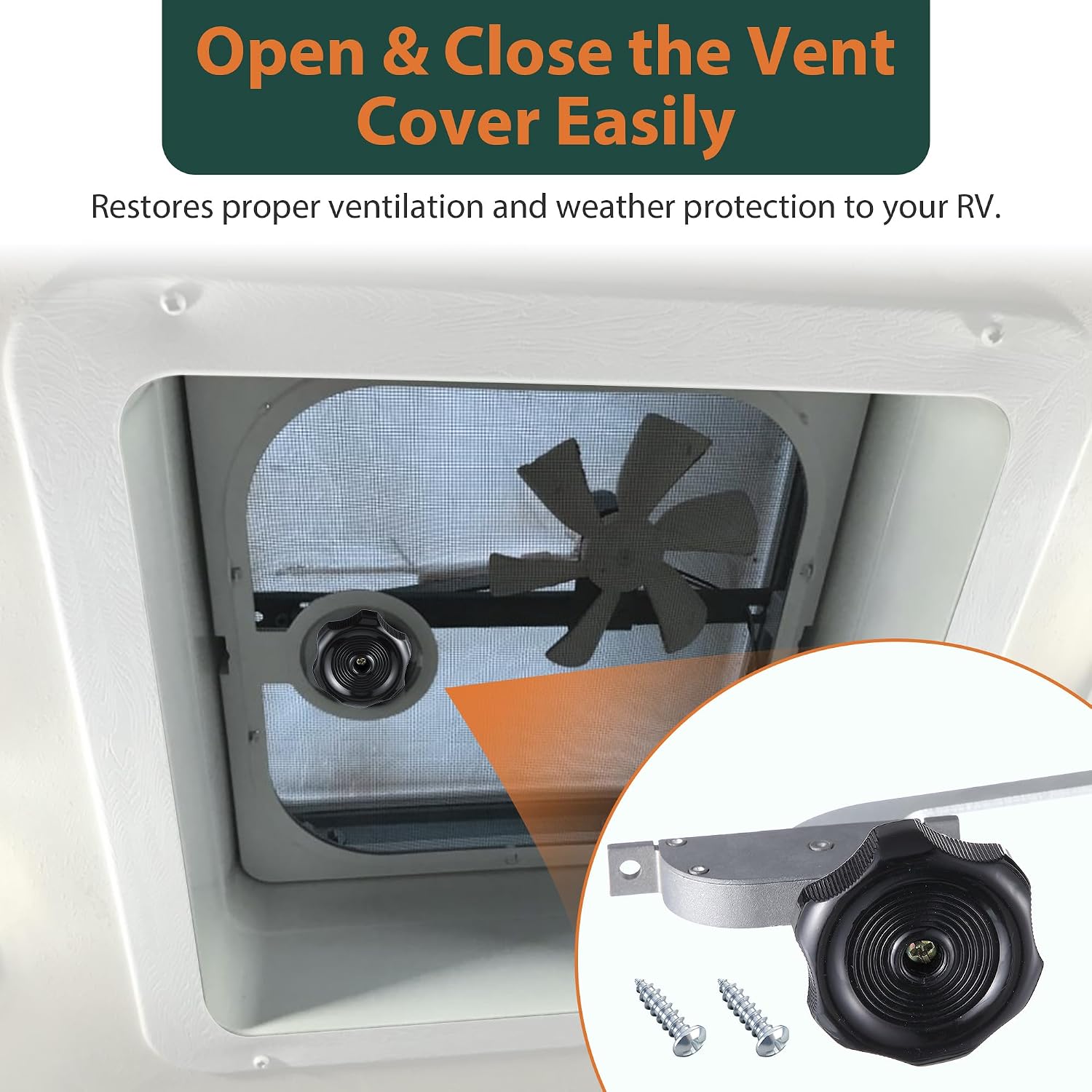 RV Roof Vent Operator Assembly with Knob and Screw, Compatible with Ventline Ventadome, for 14 x 14 standard RV Roof Vents with Wedge Shaped Covers, Gray