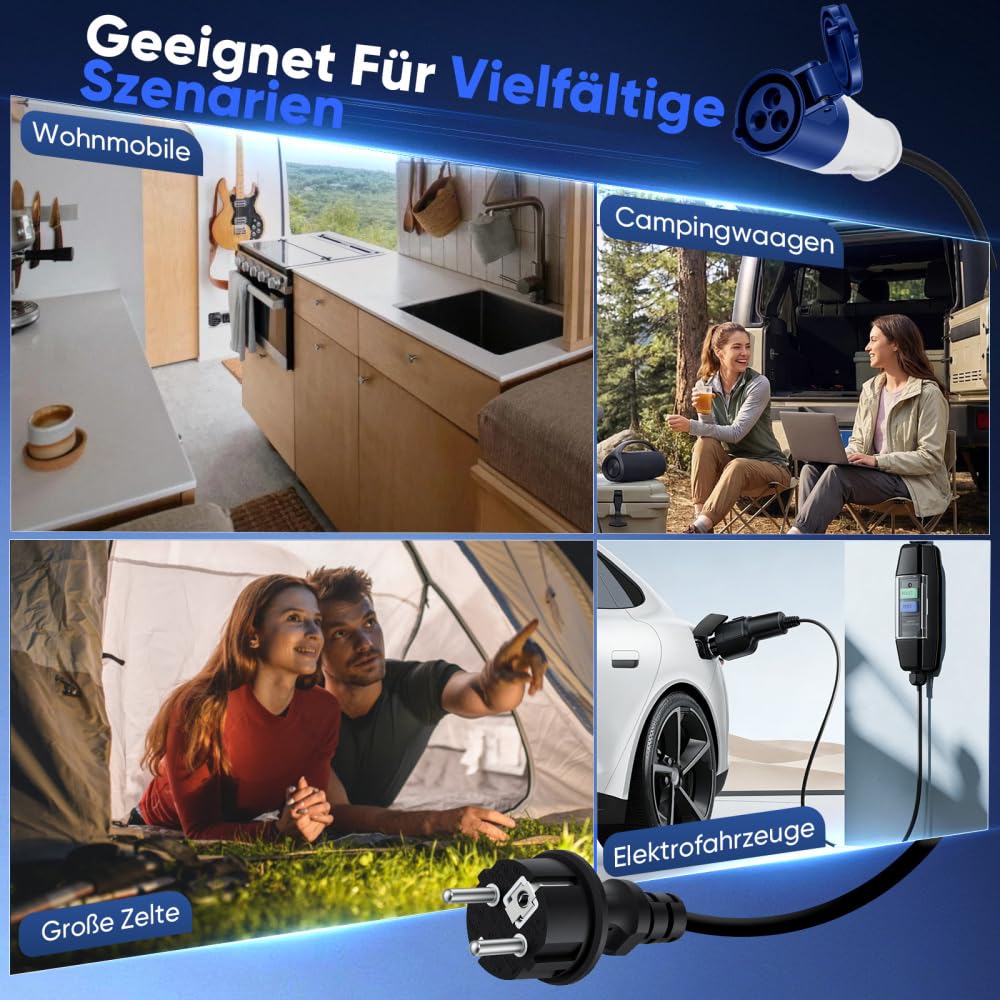 Adapterkabel 150cm Schuko auf CEE mit Integriertem FI-Schutzschalter (EU)
