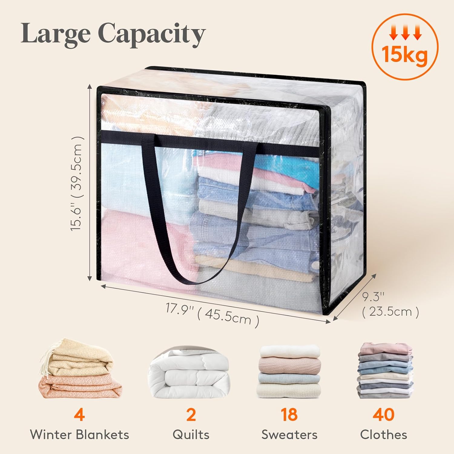 Lifewit 4 Pack Clear Storage Bags, 45L Clothes Organizer with Zipper image 2