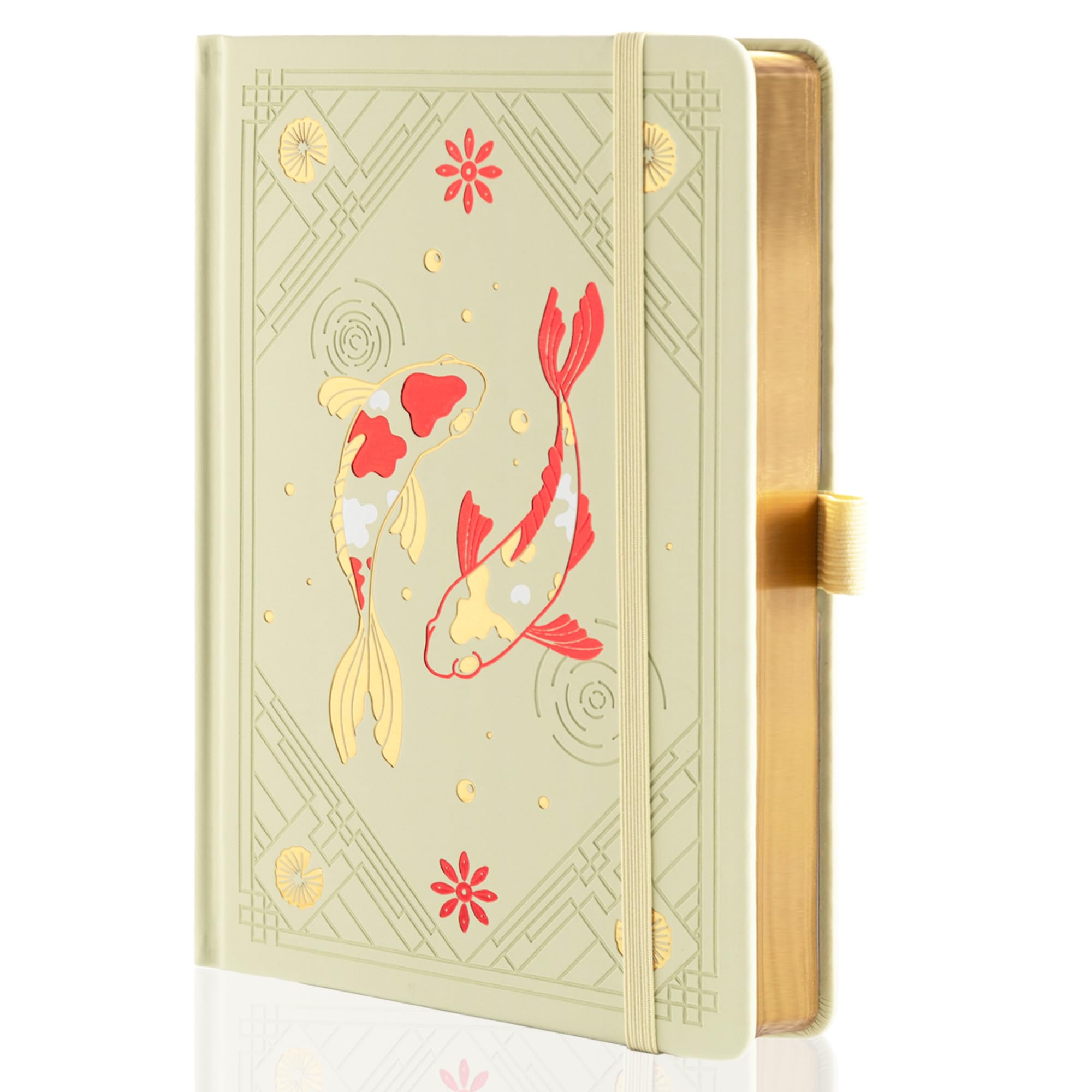 TIEFOSSI Dotted Journal Notebook, Aesthetic journal for Women & Men with Koi Fish Cover, A5 Hardcover Notebook with Ribbon, Dot Journals for Writing, Drawing, Planning, 190 Numbered Pages