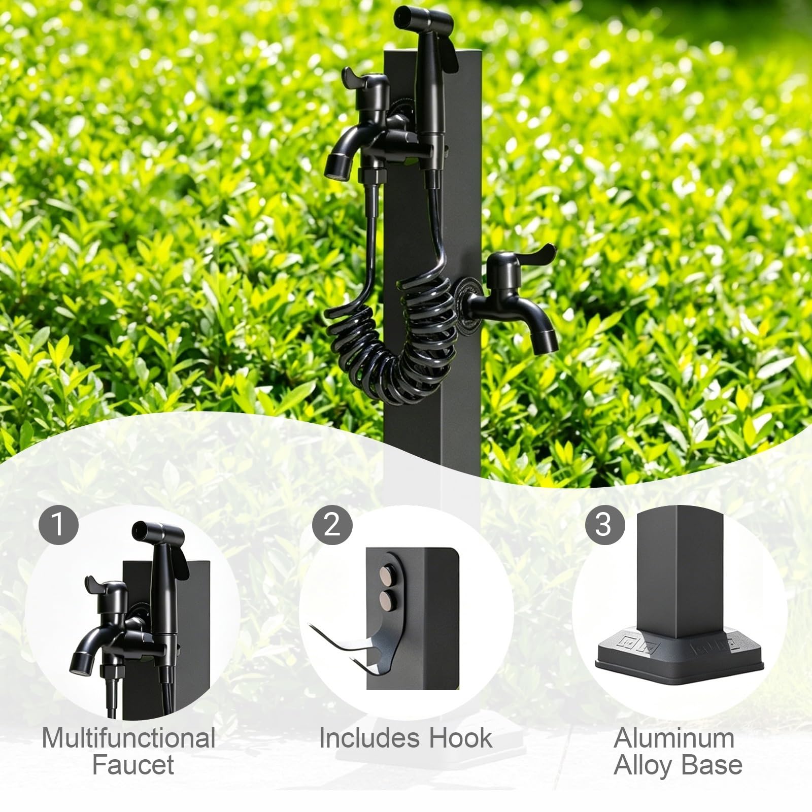 Colonne D'eau de Jardin Extérieure en Acier Inoxydable, Colonne À Eau de Jardin avec Robinet À Double Sortie, Support de Tuyau Autoportant, Fontaine à Colonne en Acier(95cm/37in)
