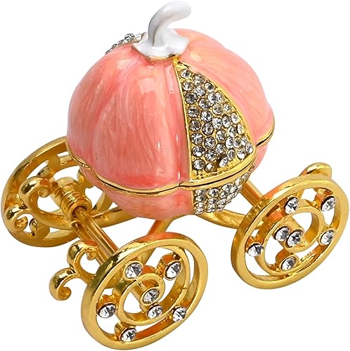 Caja de joyería de carro de calabaza de diamante de plata, carro de calabaza de Cenicienta decorativo con bisagras caja de baratija de joyería,