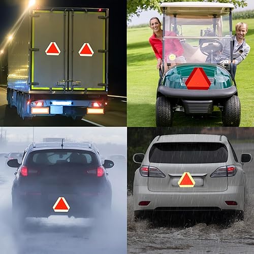 Miniatura 5 de Letrero de vehículo de movimiento lento, accesorios triangulares para carrito de golf de movimiento lento, 14 x 16 pulgadas, señal de tráfico