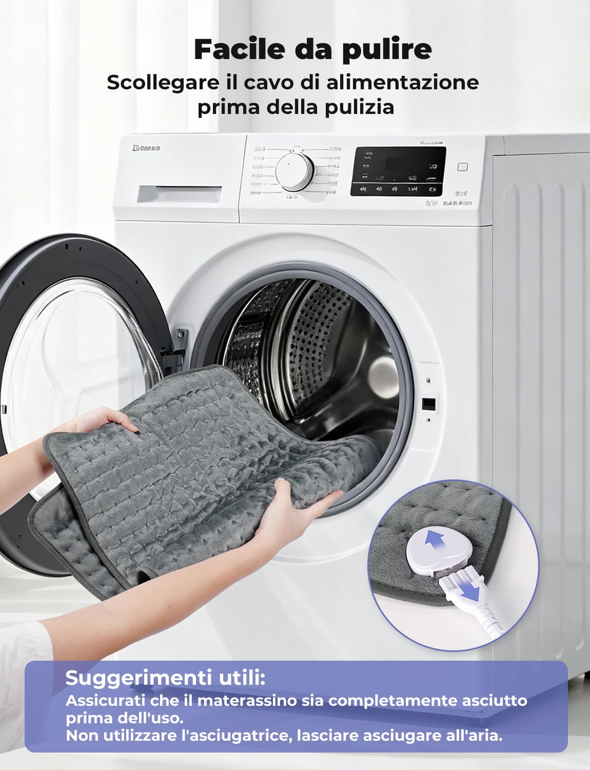 Termoforo Elettrico 84x43 cm – Per Schiena, Spalle e Addome, 6 Livelli Di Temperatura, 4 Timer, Riscaldamento Rapido, Spegnimento Automatico, Lavabile In Lavatrice – Grigio Scuro