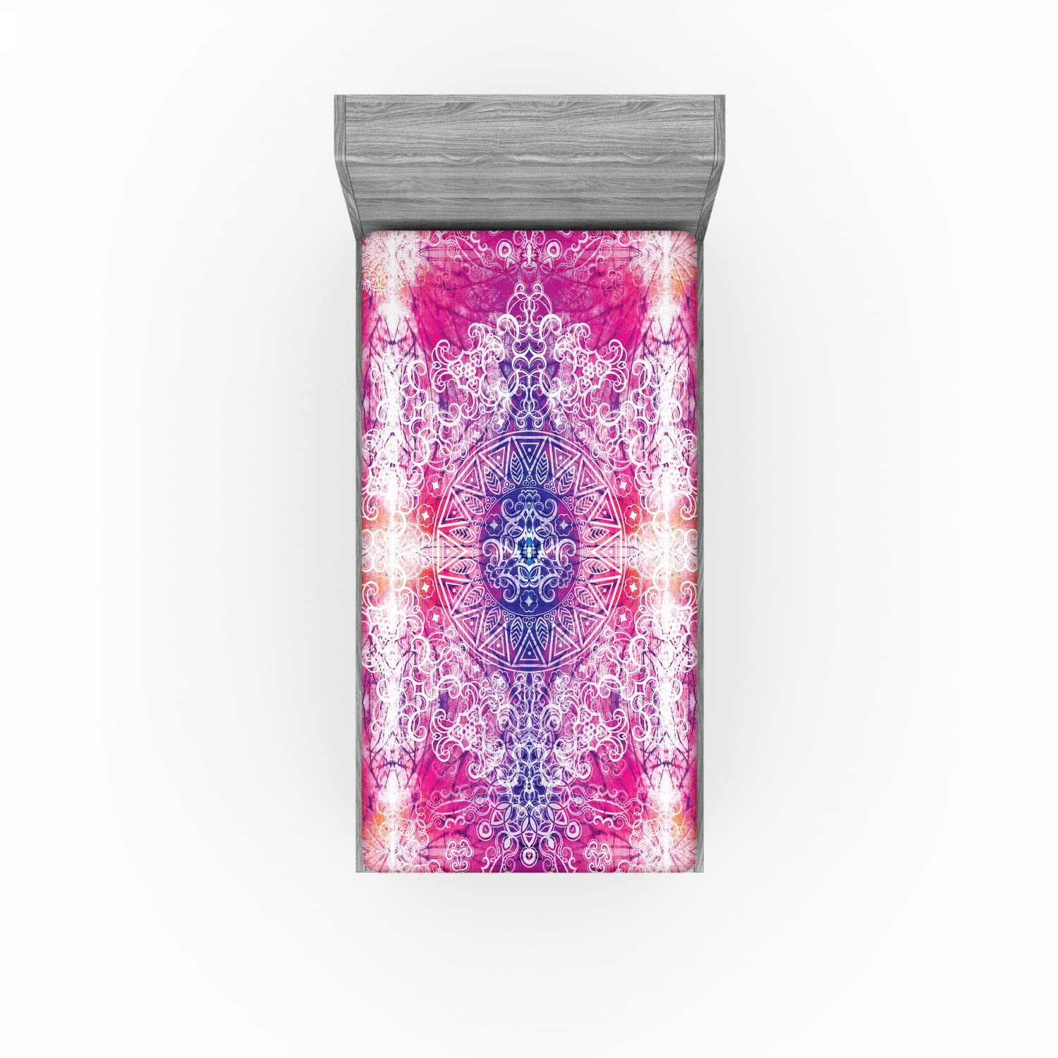 Ambesonne Mandala 2 Pack Fitted Sheet, South Ombre Motif, Bed Cover All-Round Elastic Deep Pockets 2 Pieces, Package Contains 2 Twin Size Fitted Sheets, Magenta Peach